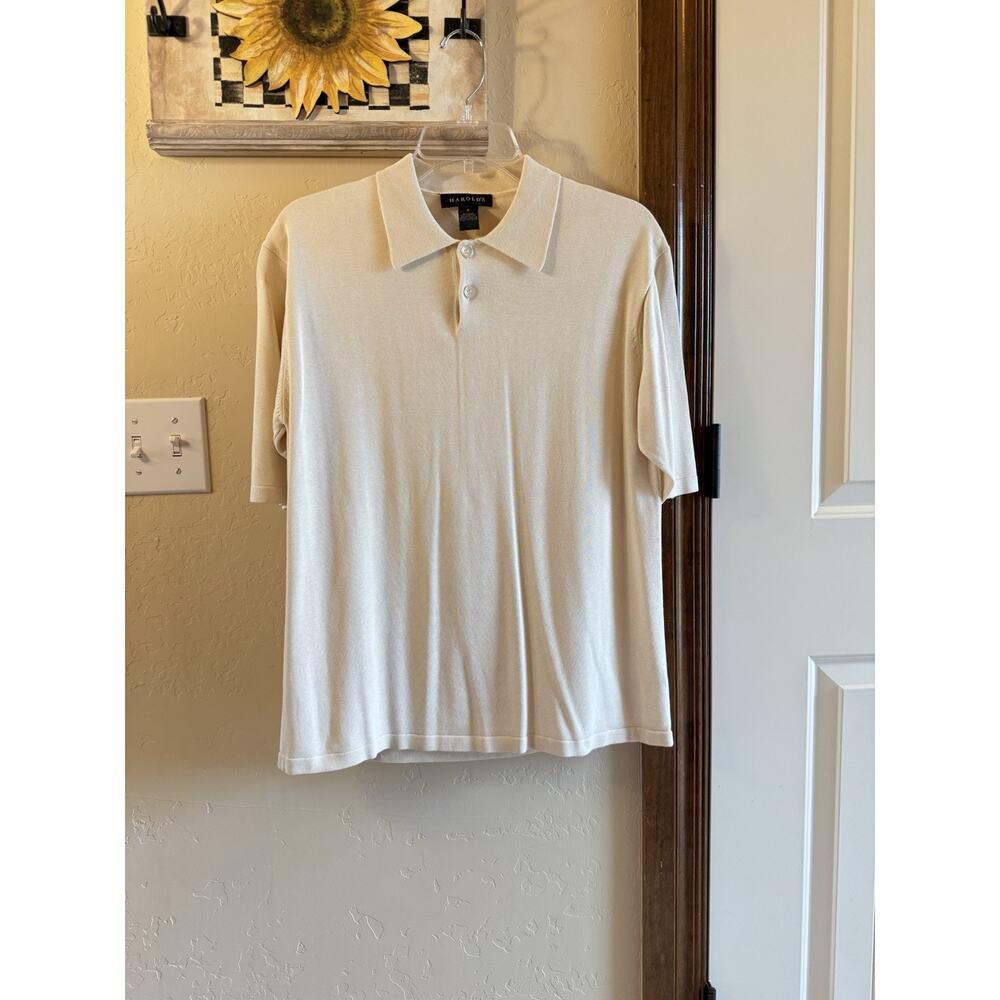 Vintage Harold's Medium Silk Cotton Blend Collared Shirt Cream Button Front